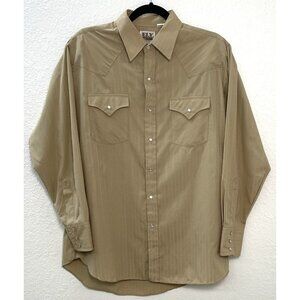 VTG ELY CATTLEMAN Mens LARGE 16.5x34 Beige Jacquard Pearl Snap Western SHIRT EUC
